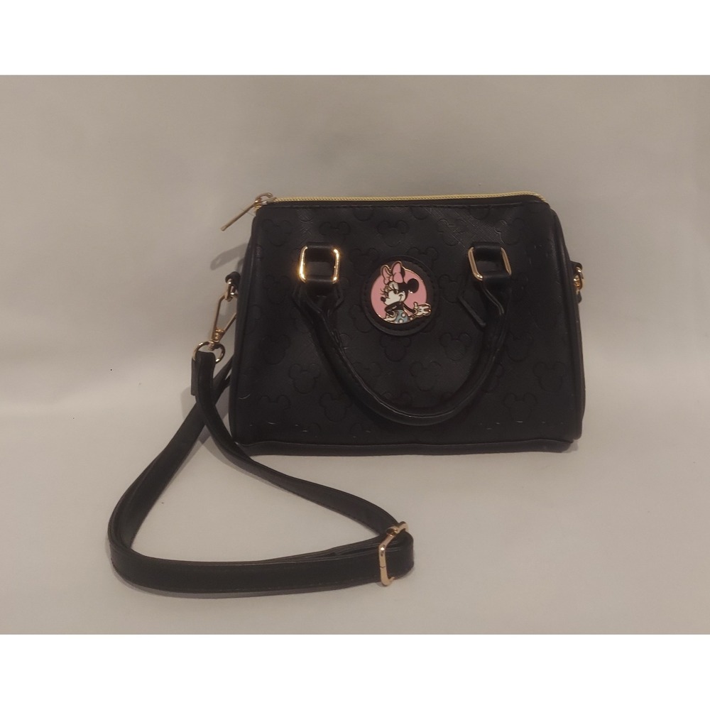 Disney Minnie Mouse Black Faux Leather Mini Satchel Crossbody Bag 7"×4.5"×3"